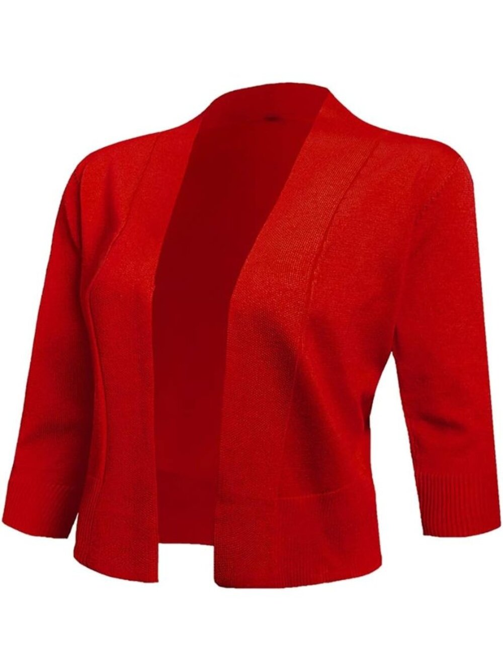 〽️Women's Red 3/4 Sleeve Crop Cardigan Short Open Front Lightweight Knit Shrug